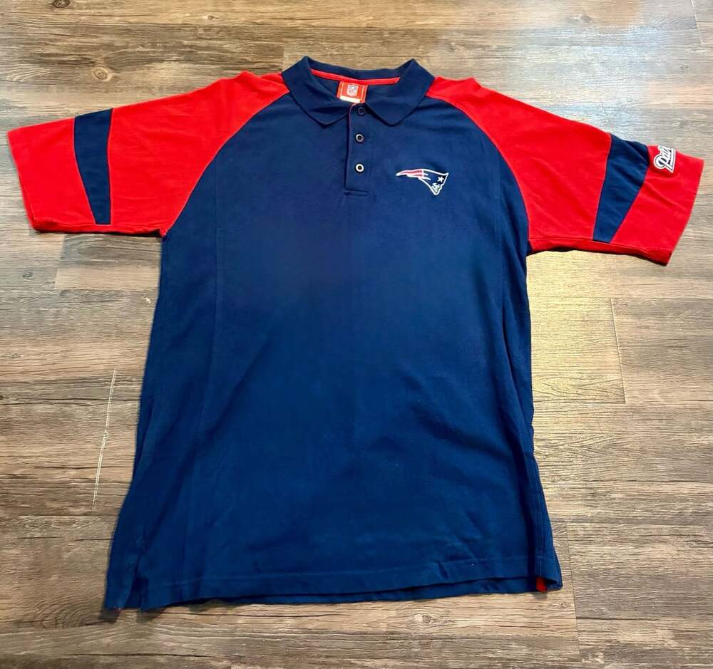 NFL New England Patriots Polo Shirt Size L Blue Red